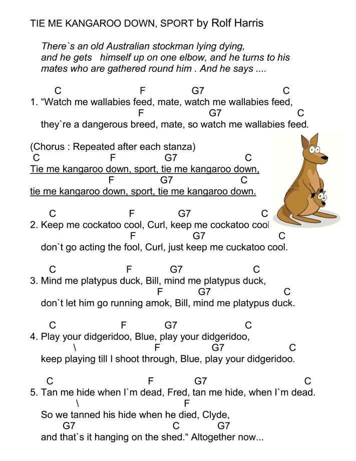 TIE ME KANGAROO DOWN SONG SHEET