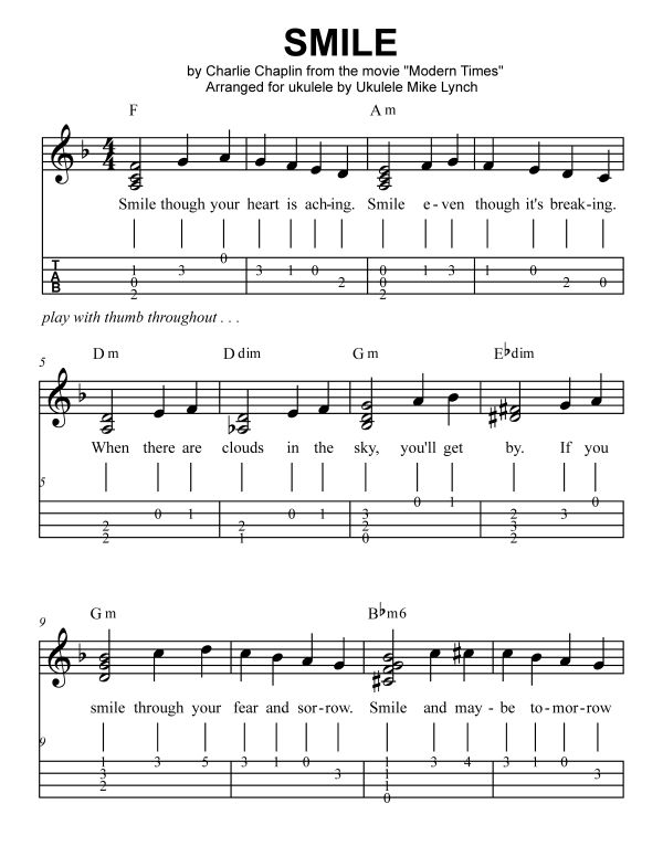 SMILE Chord Melody Tablature for Ukulele